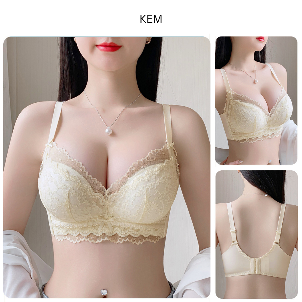 [Mã B72] Áo Ngực Nữ Ren Đệm 5cm Cao Cấp Áo Lót Nữ Ren Mềm Mại Nâng Dẩy Không Gọng Vikam Size 34-38 Màu Đen Hồng Kem Xanh_thumbnail_12