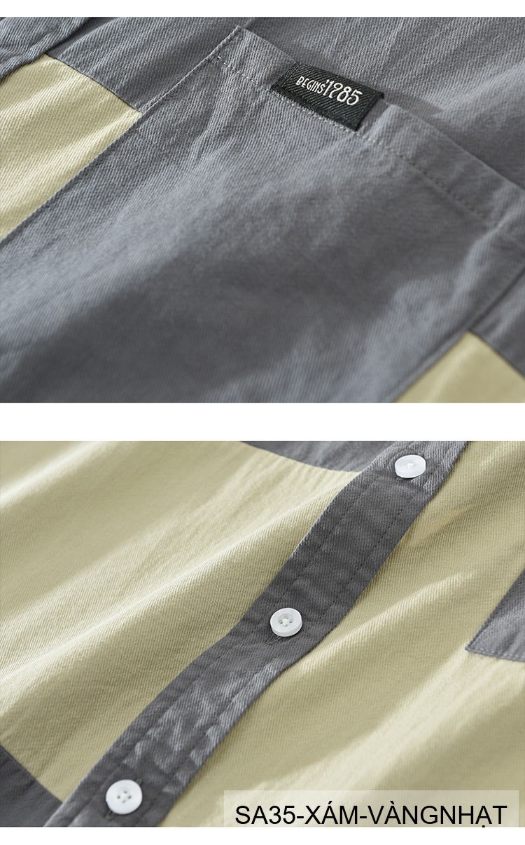 SA35 - Áo Sơ Mi Nam Tay Ngắn Phong Cách Nhật Bản, Chất Liệu Bông 100%, Thiết Kế Phối Màu Trẻ Trung_thumbnail_13