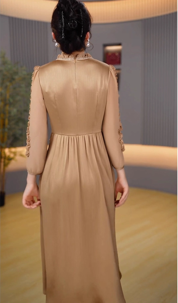 16613-Đầm xòe lụa nâu phối tay voan lở ( lụa  voan)_thumbnail_1