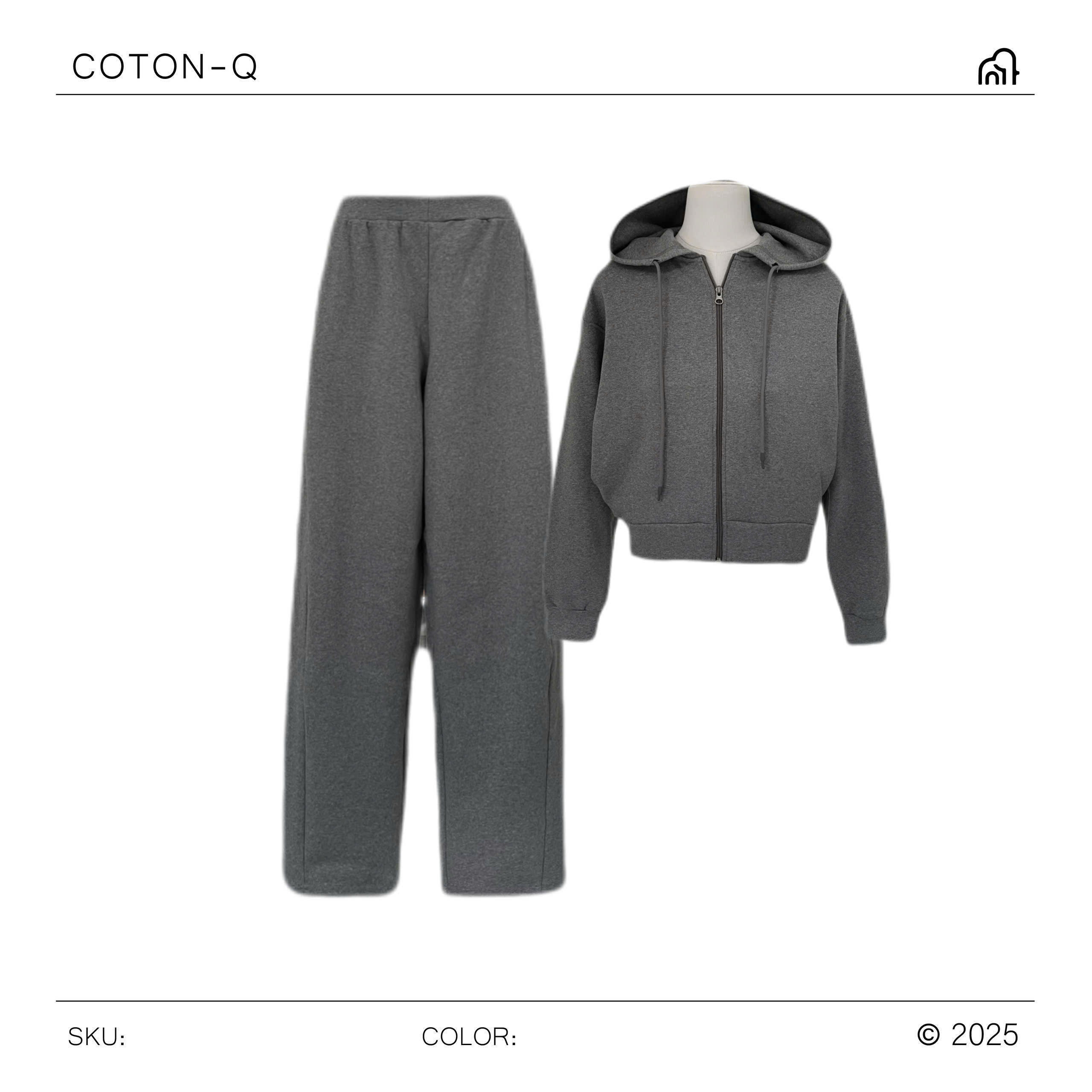 HJ114 Set áo khoác có nón + quần thun dài ( XÁM )