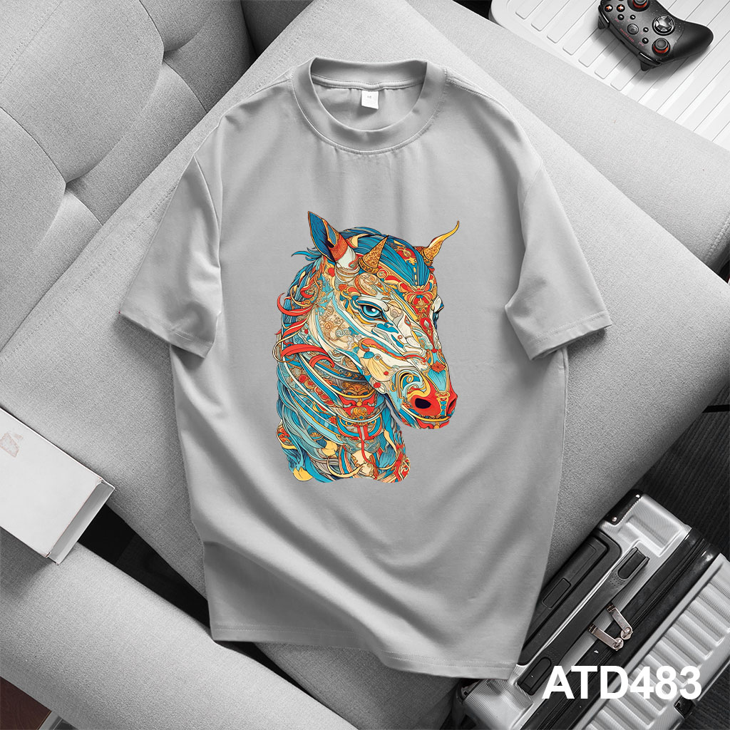 Áo thun nam form rộng 12 con giáp tuổi Ngọ ATD483 Miucho Iconic cotton cổ tròn in graphic_thumbnail_5