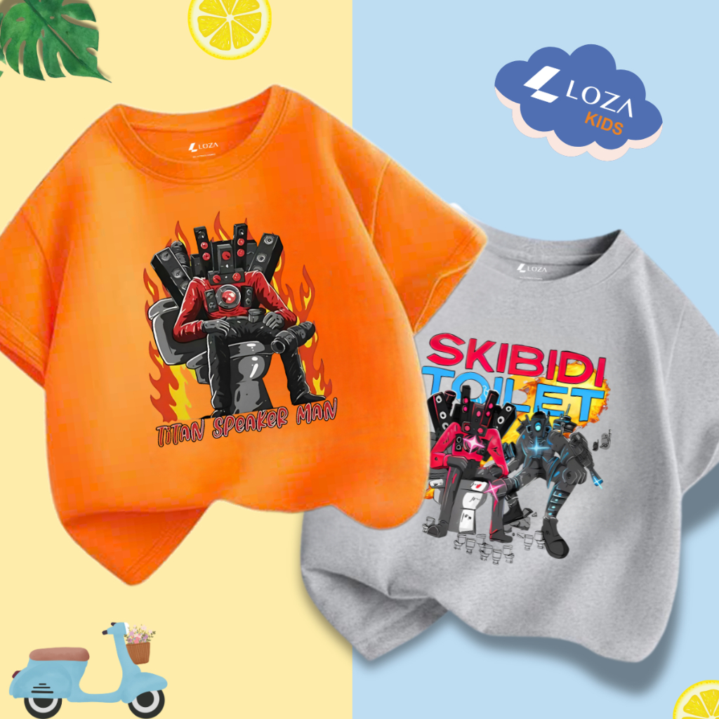 Áo Thun bé trai in hình 'Skibidi Toilet - Clock Man - Cameraman Bossman - Loza Kids CA008