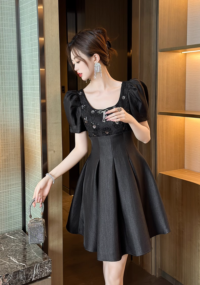 15119-Đầm đen dự tiệc tay phồng cách điệu (tapta, ren)_thumbnail_1