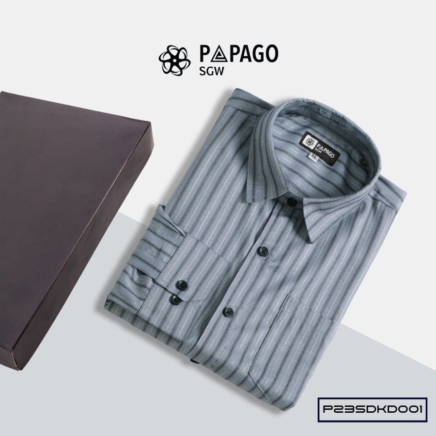 Áo sơ mi nam trung niên PAPAGO tay dài lai bầu vải xô đũi kẻ dọc - P23SDKD001_thumbnail_3