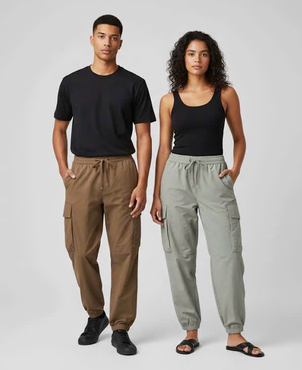 HQ259 Quần dù lưng thun nữ ( ĐEN )