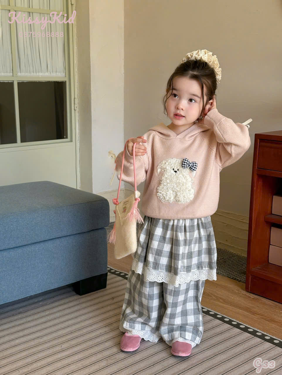 (G33) Áo len liền mũ màu hồng họa tiết chú chó bông CX7_thumbnail_0