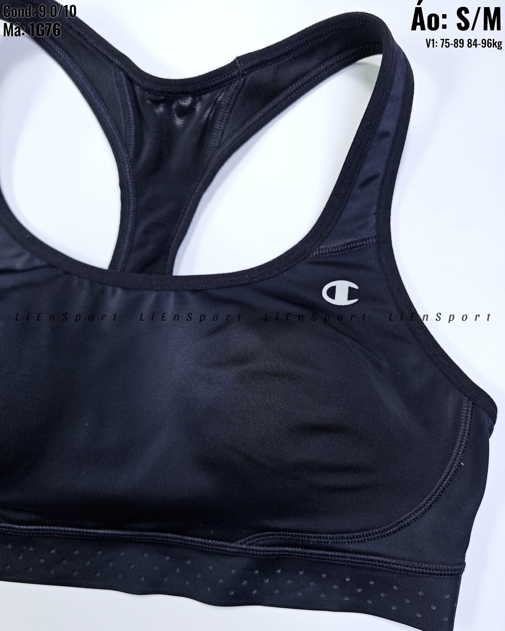 Champion Áo bra thể thao lưng chữ X Nữ Size S Đen Auth 2nd Vải co giãn thấm hút mồ hôi Ôm sát hỗ trợ tốt Logo ép nhiệt Phù hợp tập gym yoga chạy bộ (S, M ) - Mã:1G76_thumbnail_2