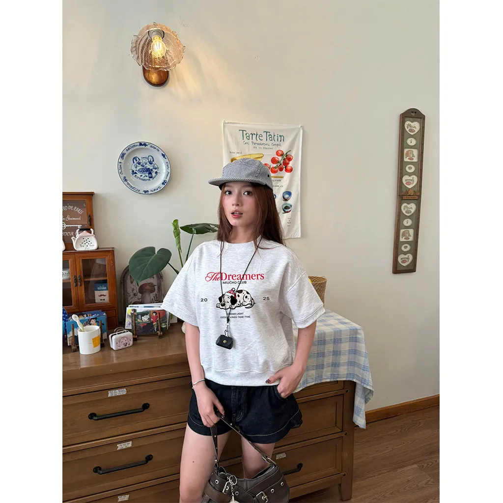 Áo sweater tay ngắn form boxy hình cún dễ thương 2598 Miucho chất vải nỉ 2 da cao cấp thoáng mát in mix_thumbnail_6