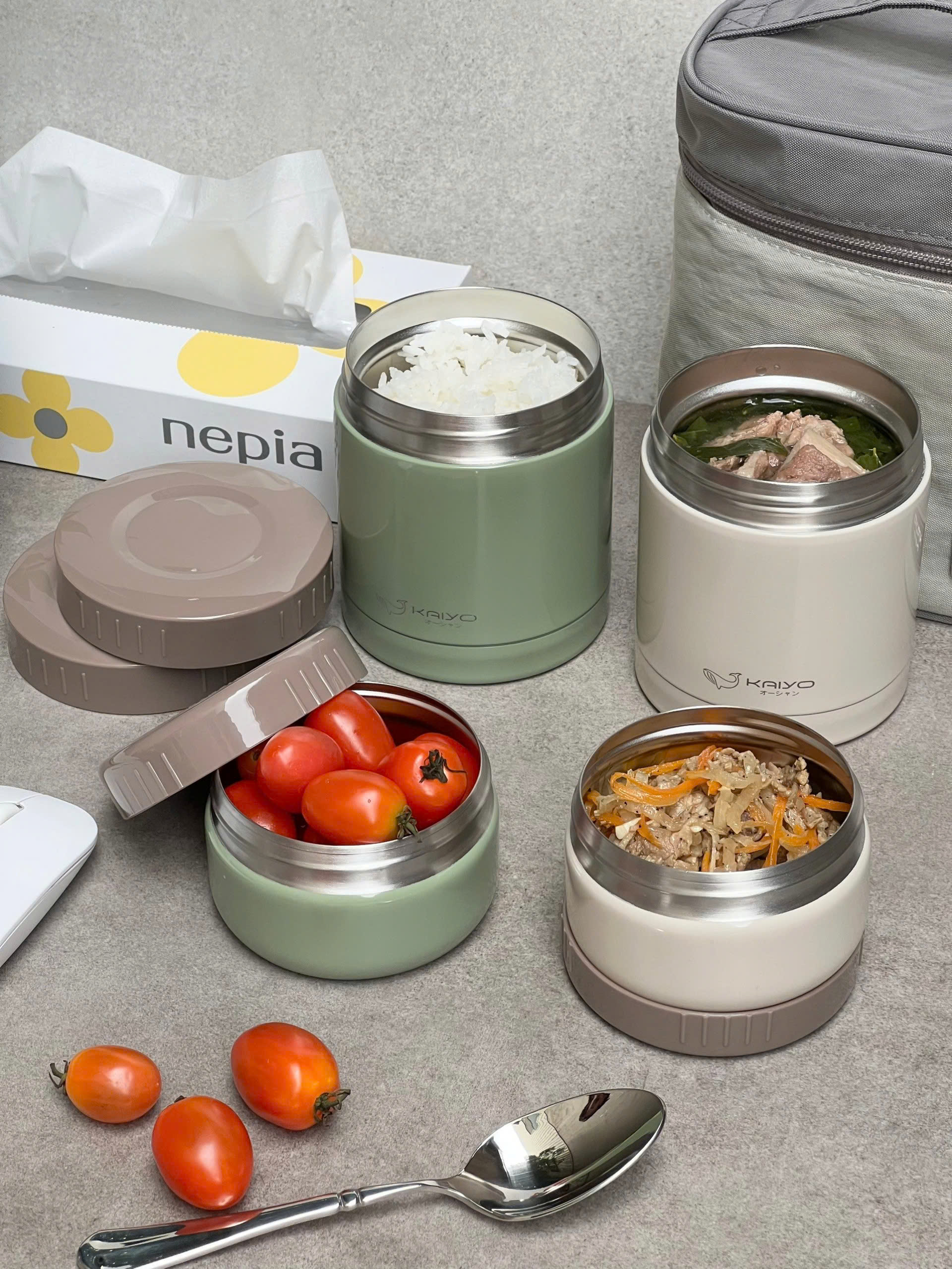 Bộ Hộp Cơm Giữ Nhiệt 5 món Kaiyo 1200ml (4 hộp+1 túi)_thumbnail_9
