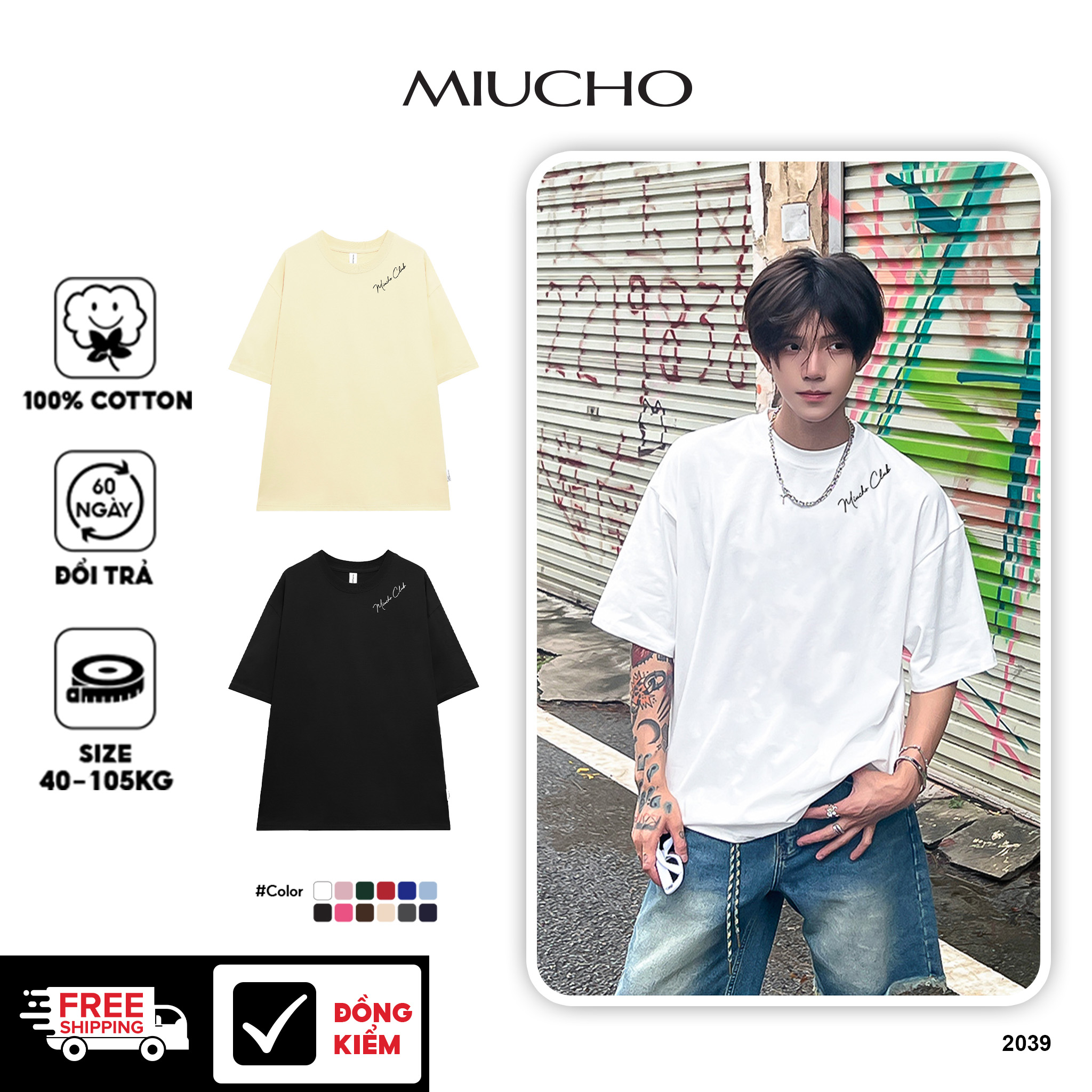 Áo phông nam local brand form rộng 2039 Miucho Club vải cotton 4c 220gsm cổ tròn in basic