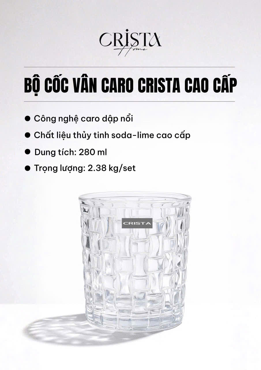 Bộ 6 cốc thủy CRISTA HOME tinh vân caro 280ml_thumbnail_28