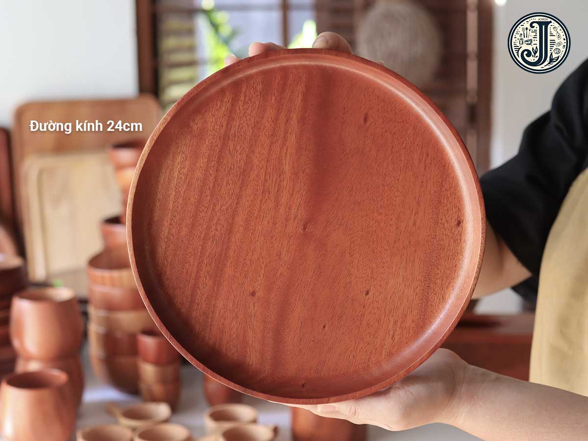 Khay gỗ tròn gỗ xà cừ 24cm - J000258