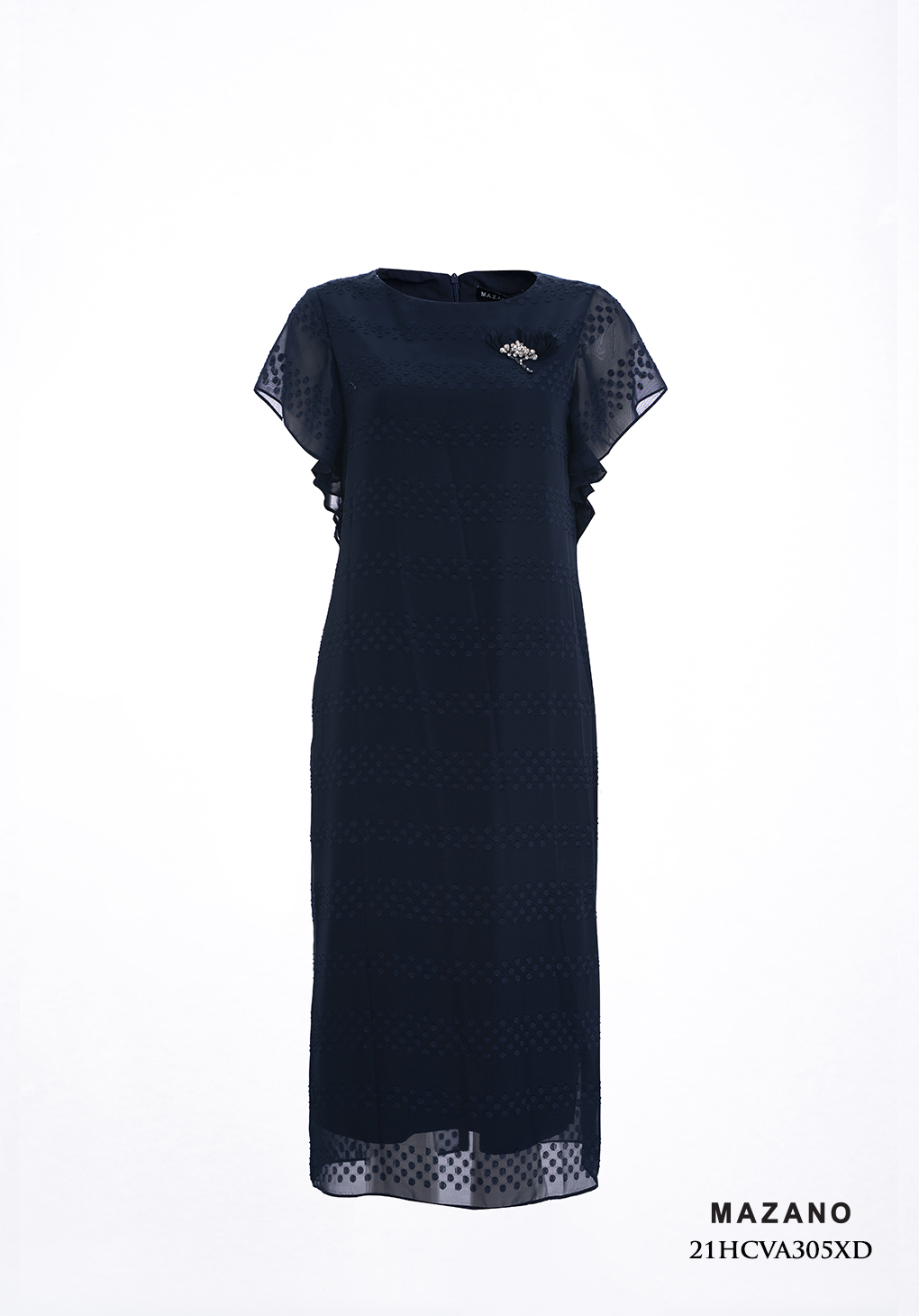 Đầm suông xanh than tay bèo đính đá