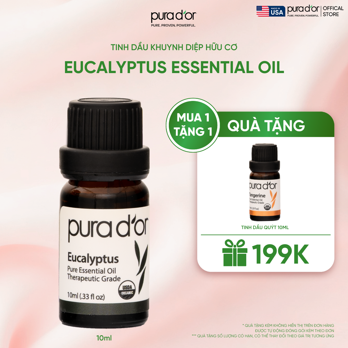 Tinh Dầu Khuynh Diệp Hữu Cơ PURA D’OR Therapeutic Grade Eucalyptus Essential Oil 10ML