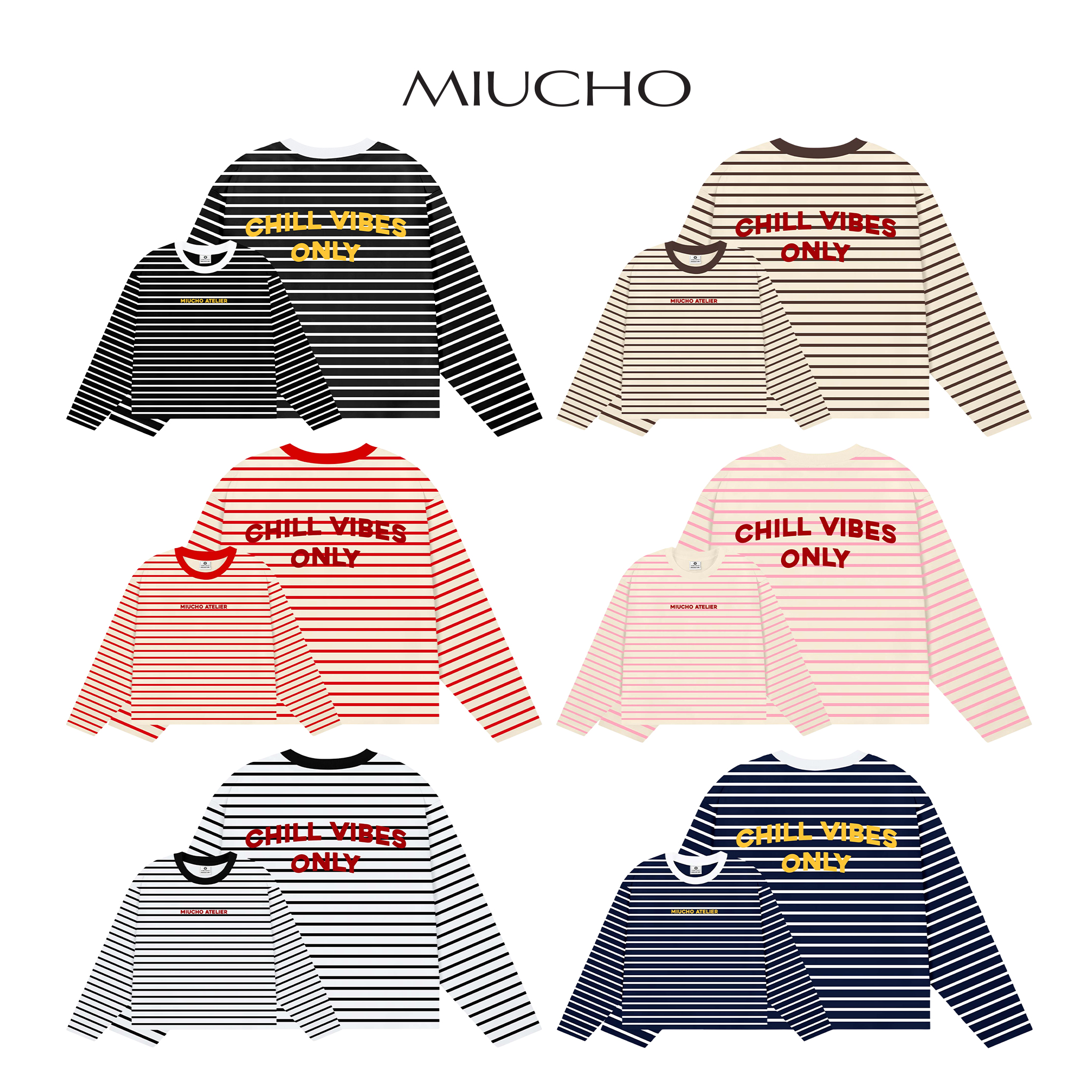 Áo thun boxy tay dài Miucho vải thun rib thoáng mát mềm mại cổ tròn Chill Vibes Only in mix 2695_thumbnail_11
