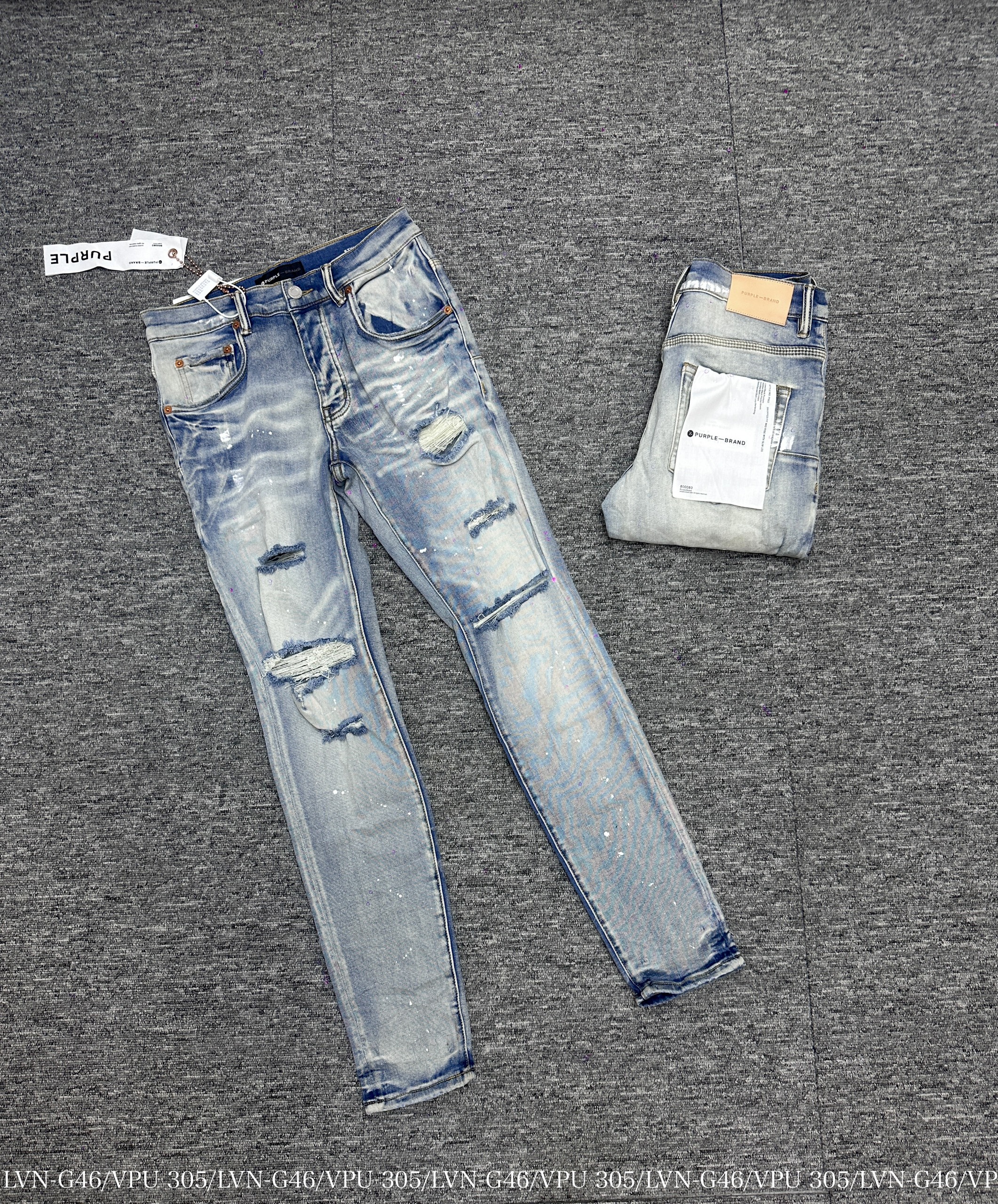 QUẦN JEANS PURPLE 305 XANH NHẠT RÁCH