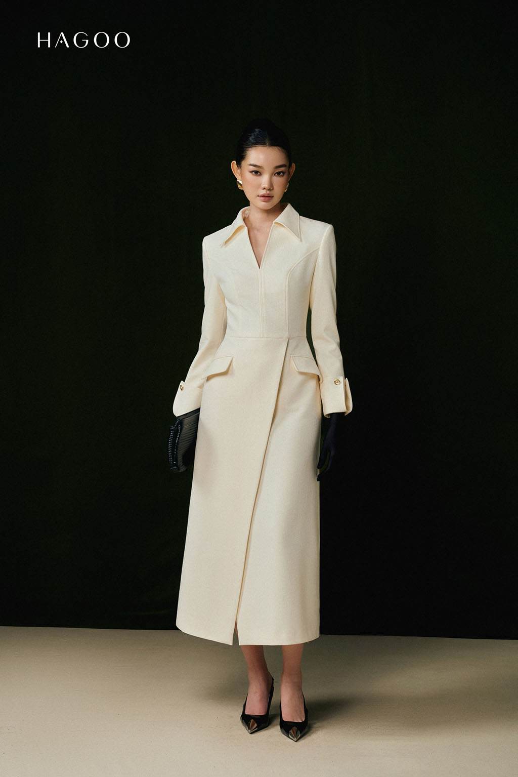 Váy cổ V đức vạt chéo HAGOO