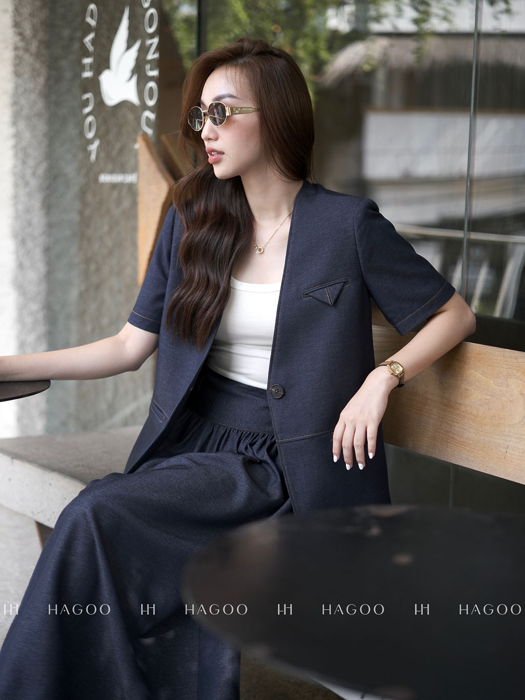 Áo Blazer cộc tay bổ diễu HAGOO_thumbnail_14