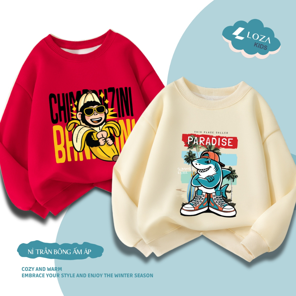 Áo sweater bé trai BST Brainrot, Tung Tung Sahur  - Áo nỉ trẻ em cổ tròn size từ 15-40kg  Loza Kids IN011_thumbnail_1