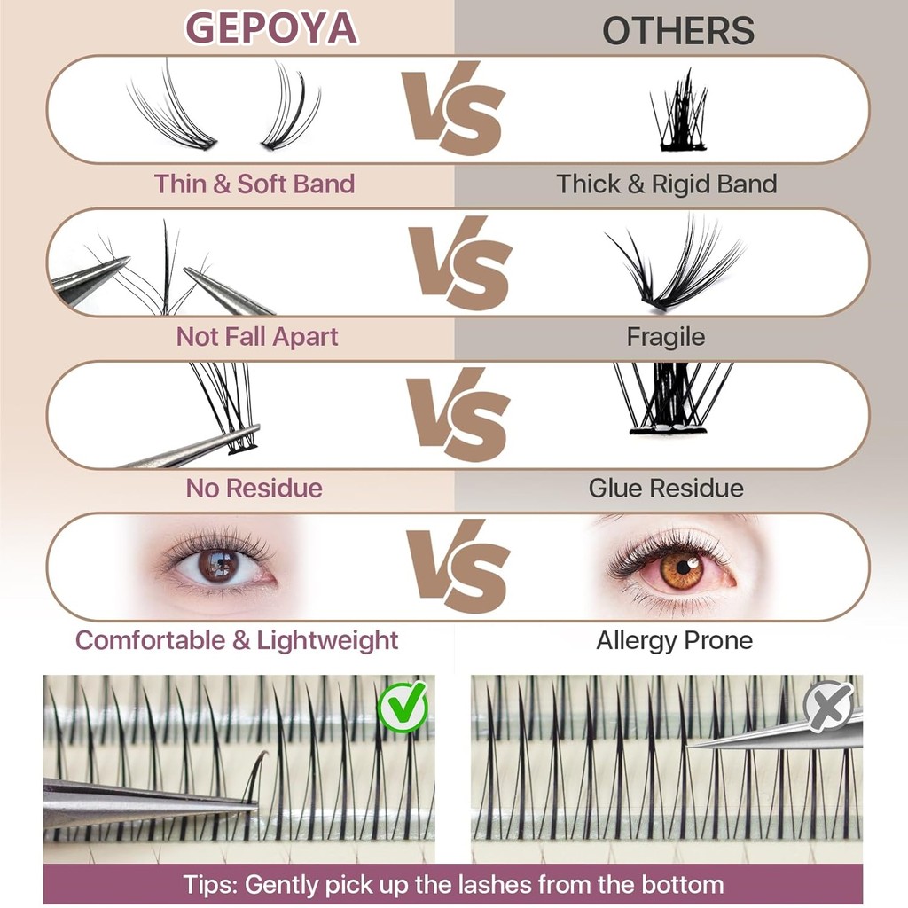 G103 Mi Giả GEPORA Sợi Mềm Nhẹ, Chân Mi Siêu Mỏng, Tự Nhiên, Không Kích Ứng_thumbnail_8