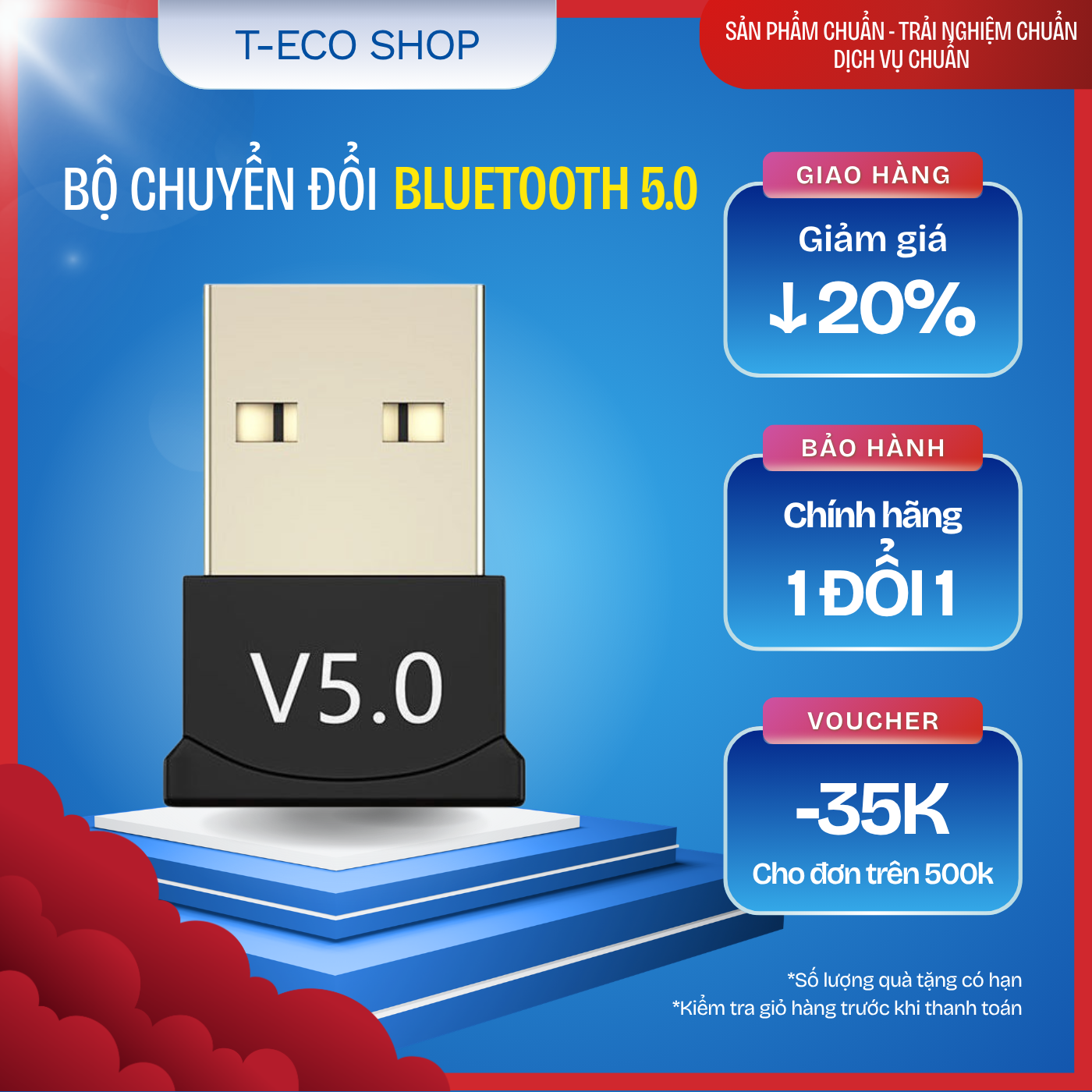 T-ECO SHOP | USB Bluetooth 5.0 Cho PC Laptop – Cắm Là Dùng, Kết Nối Tai Nghe, Chuột, Bàn Phím