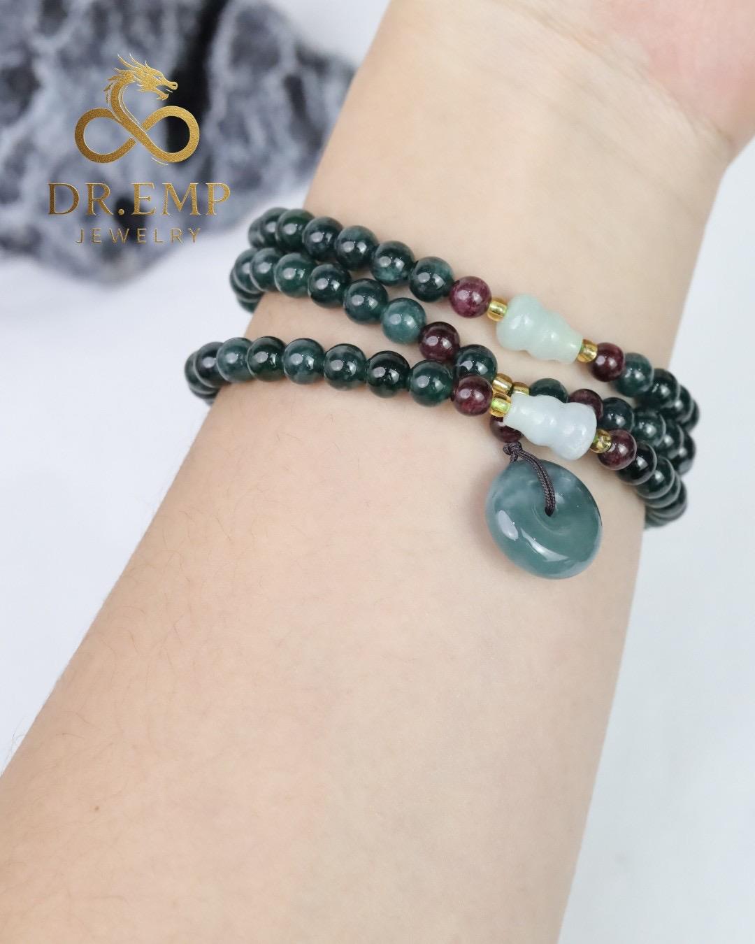 Chuỗi quấn ba vòng tay lam ngọc mix charm đồng điếu