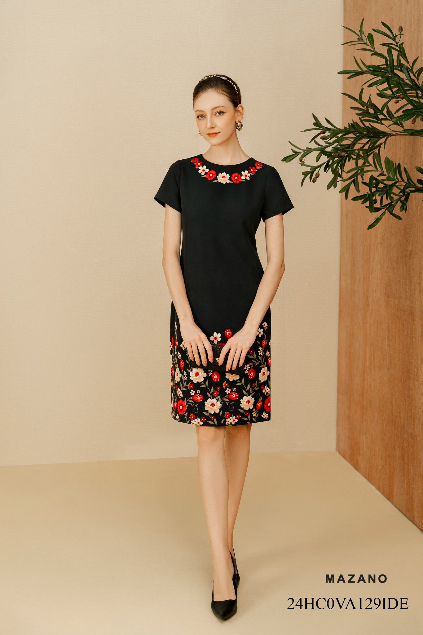 Đầm suông họa tiết in bố cục 129IDE