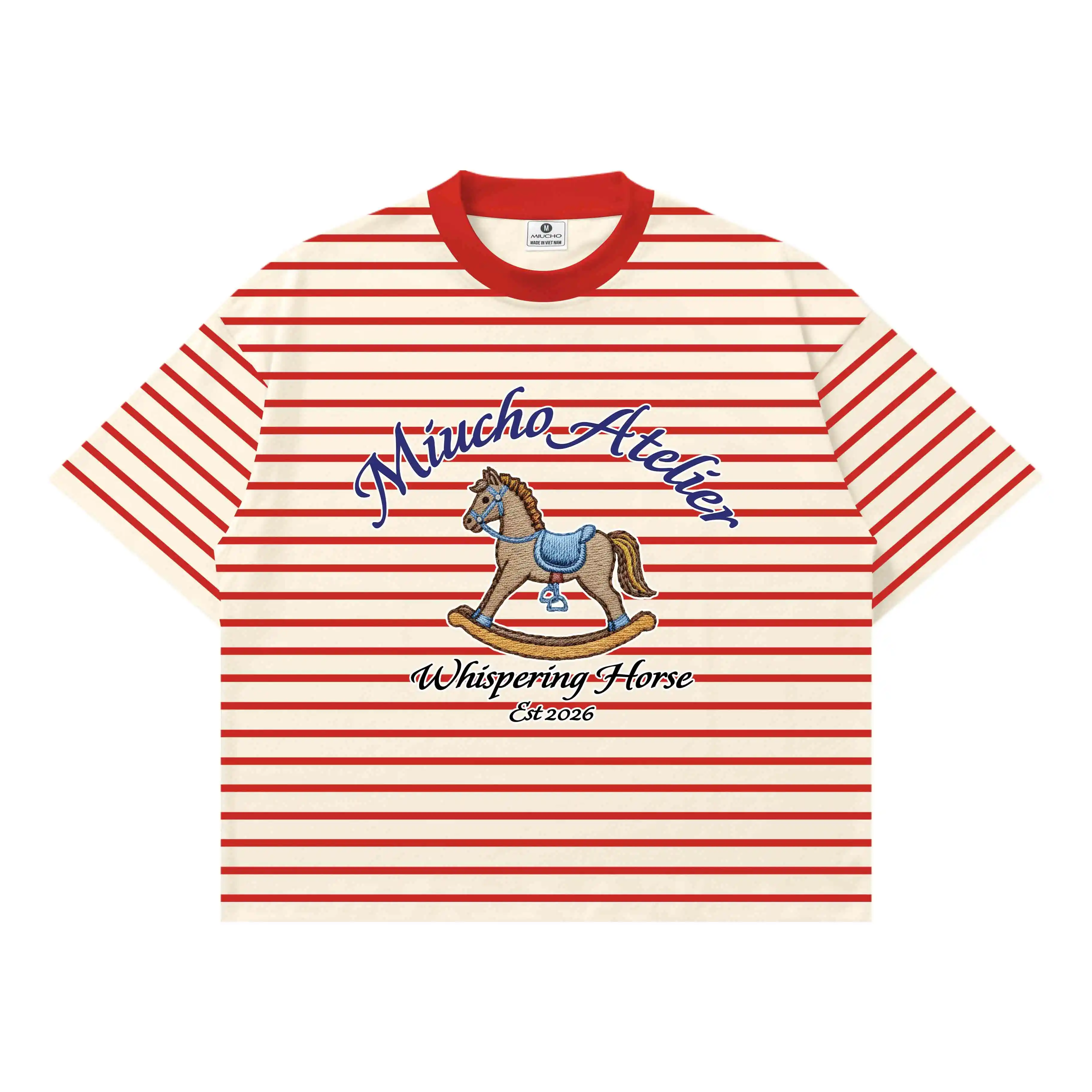 Áo thun boxy unisex Miucho Club vải borip thoáng mát tay ngắn cổ tròn hình chú ngựa sọc mix màu 2789_thumbnail_9