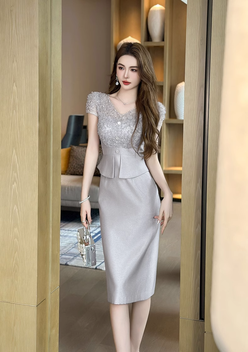 15260-Đầm body  phối ren màu  xám  ( lụa, ren)_thumbnail_0