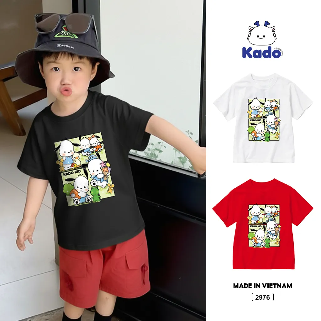 Áo thun bé gái hoạt hình Kado vải cotton thoáng mát tay ngắn cổ tròn in artwork 2976