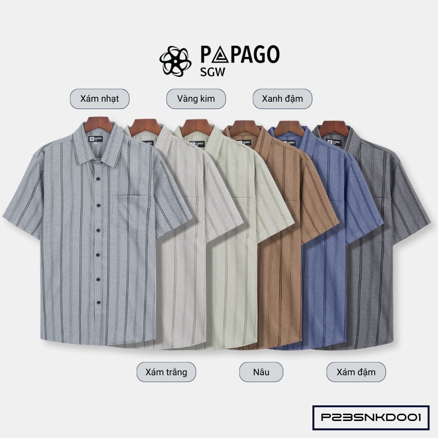 Áo sơ mi nam trung niên PAPAGO tay ngắn lai bầu vải xô đũi mềm mịn cao cấp kẻ sọc - P23SNKD001_thumbnail_4