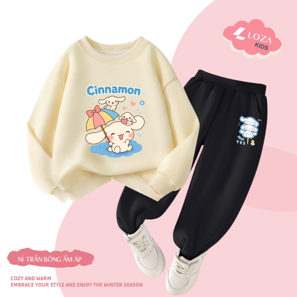 Bộ nỉ bé gái in hình Cinnamon - Loza Kids BI479