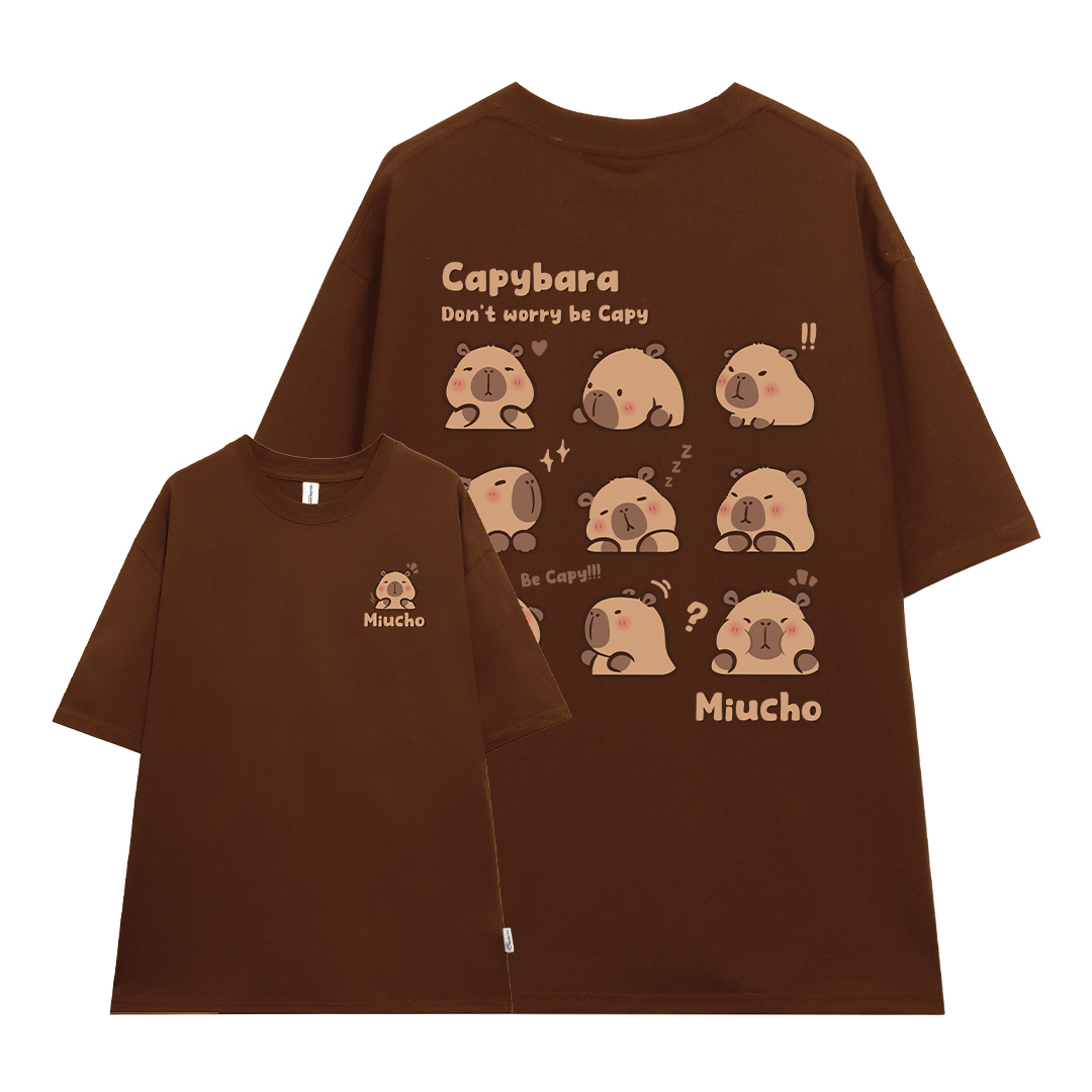 Áo thun gấu Capybara unisex form rộng tay lỡ màu xinh ATD1217 Miucho vải cotton thoáng mát cổ tròn in mix_thumbnail_13