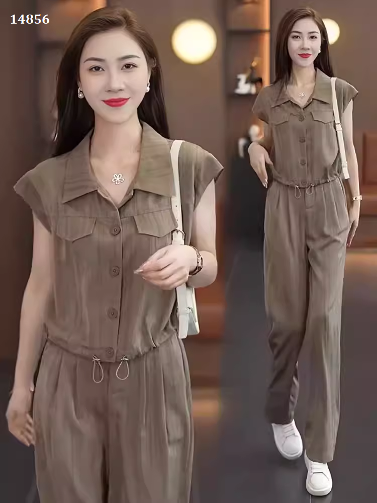 14856-Set bộ áo cổ bẻ  phối quần suông (lụa đũi)_thumbnail_0
