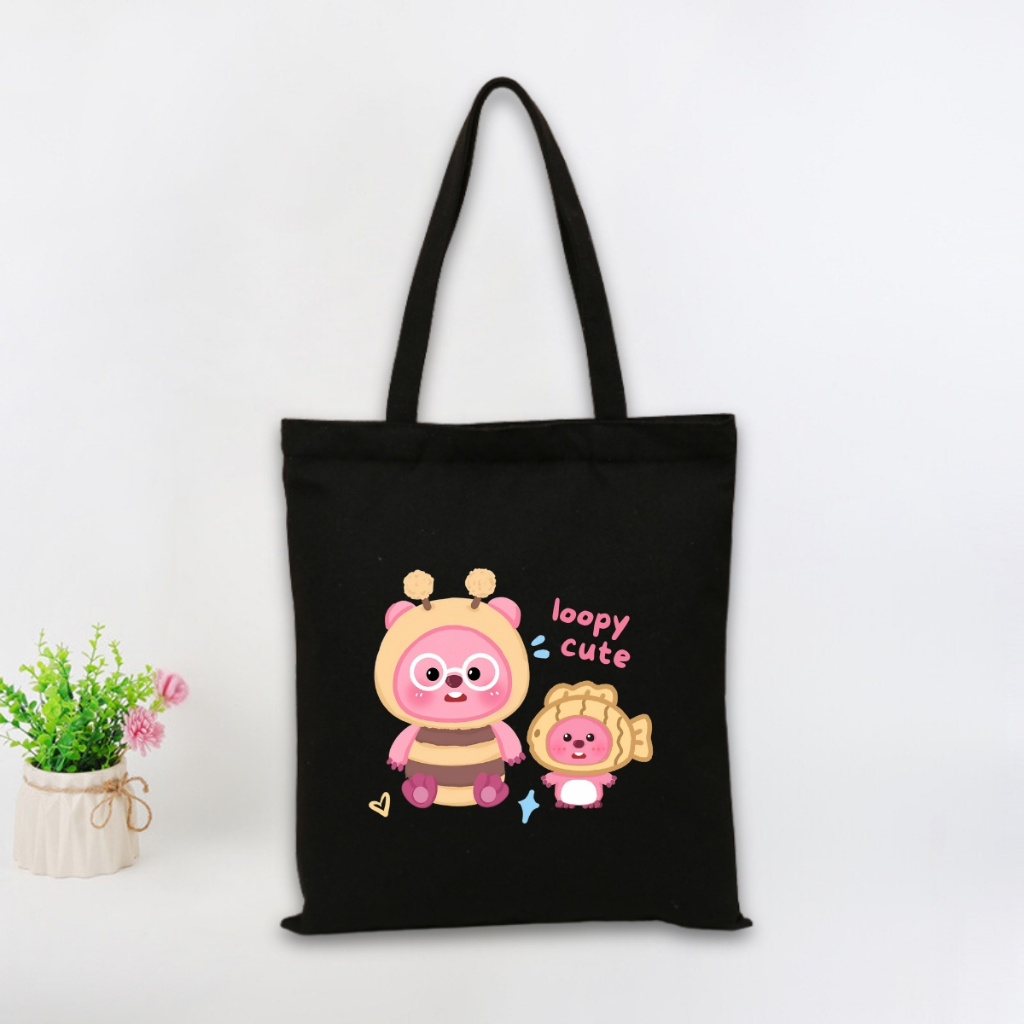 Túi tote vải canvas Loopy, Baby Three có khoá kéo và ngăn phụ, đi học, đi chơi - 𝐖𝐞 𝐓𝐞𝐞 TOTE12_thumbnail_2