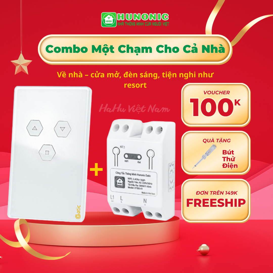 Combo Công Tắc Cửa Cuốn Thông Minh Và Công Tắc Wifi Datic Basic Hunonic_thumbnail_3
