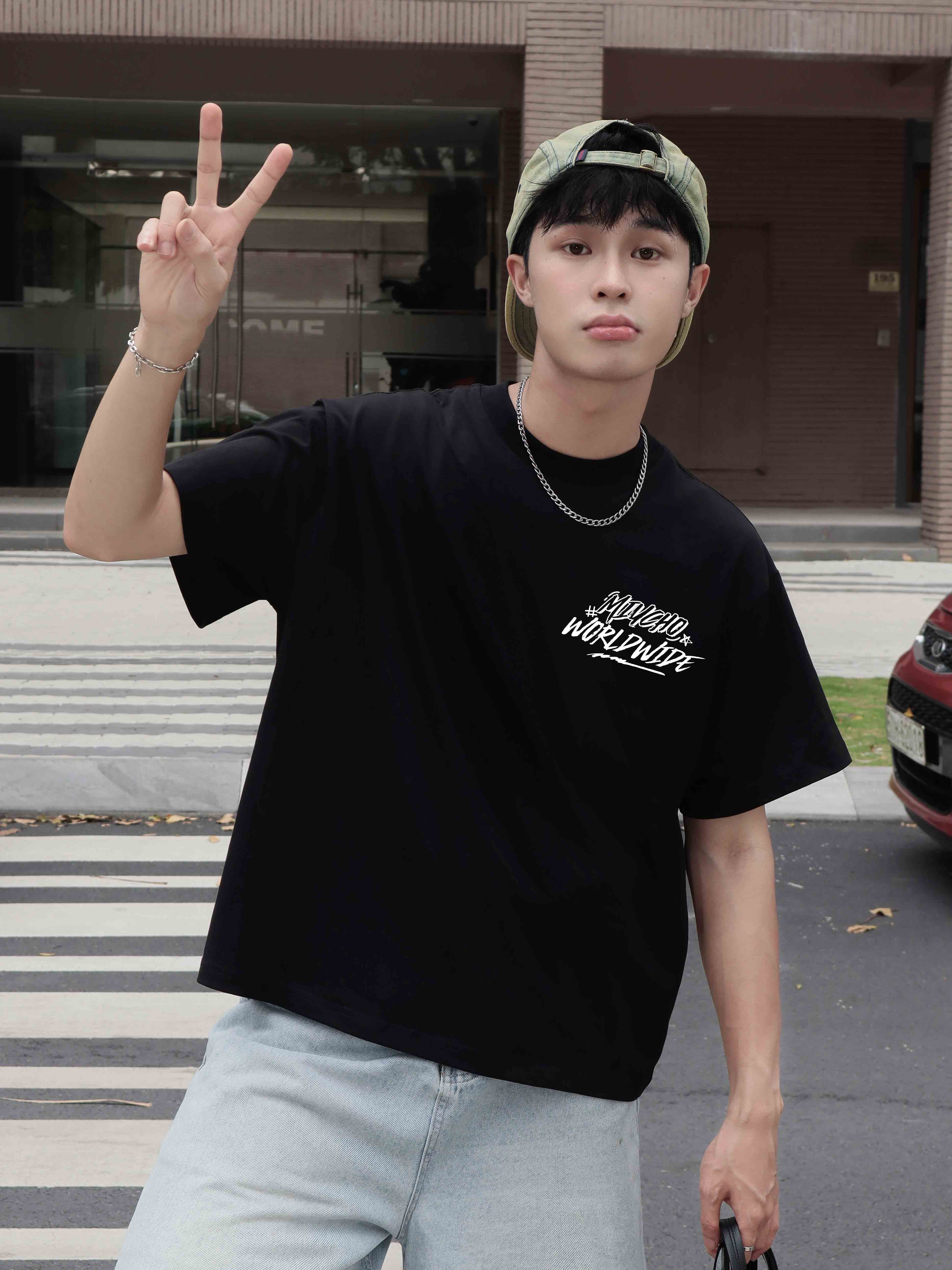 Áo phông nam world wide form boxy 2149 Miucho Club vải cotton 2c 250gsm cổ tròn đứng form in mix_thumbnail_3