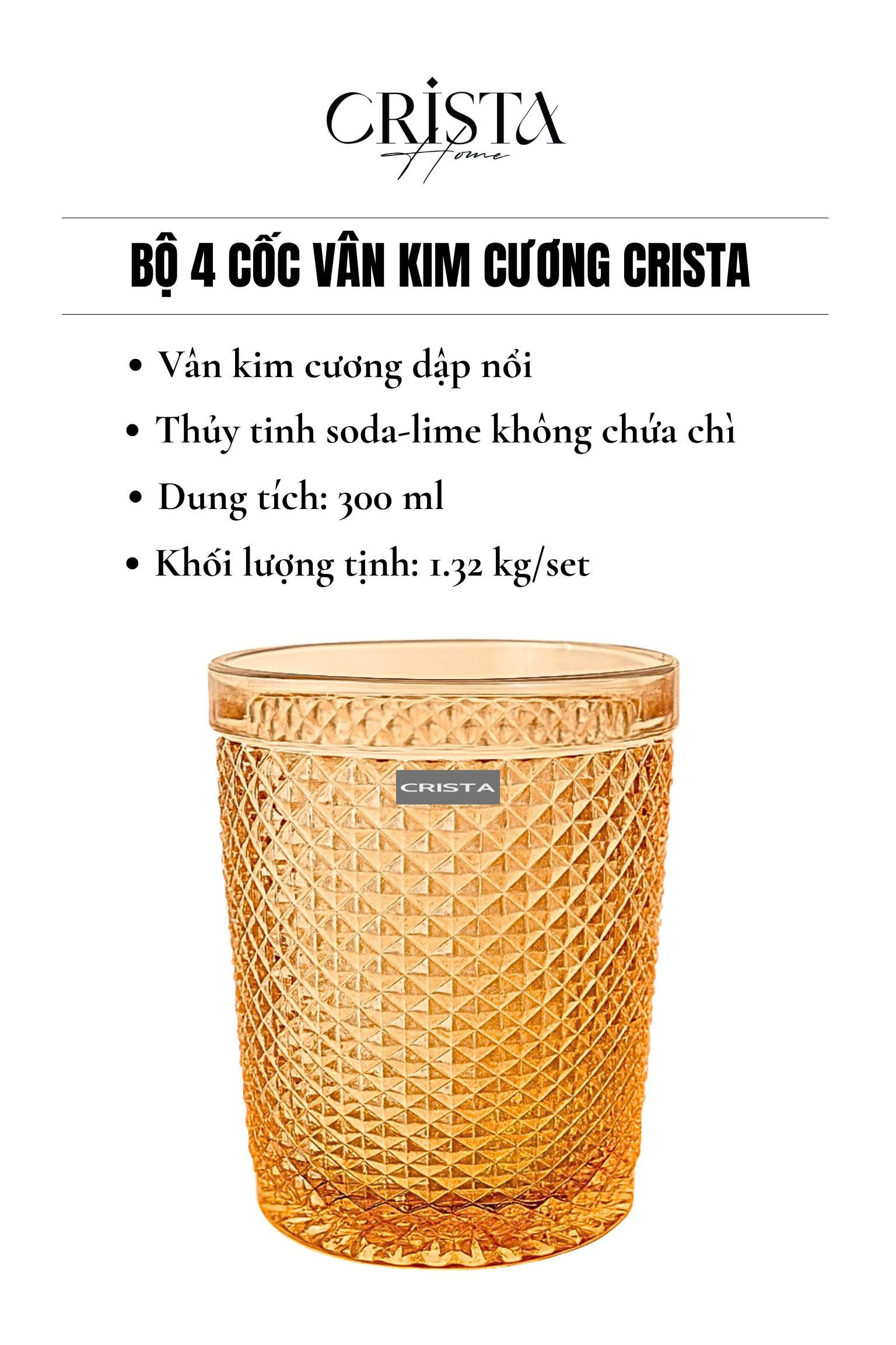 Bộ 4 cốc thủy tinh CRISTA HOME  vân kim cương 300ml_thumbnail_37