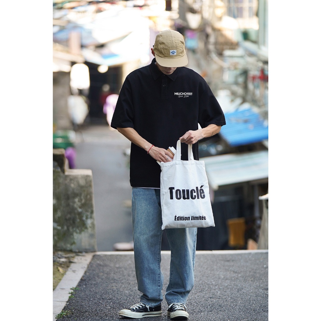 Áo polo nam form rộng PLD392 Miucho Man cotton cổ trụ in typography_thumbnail_3