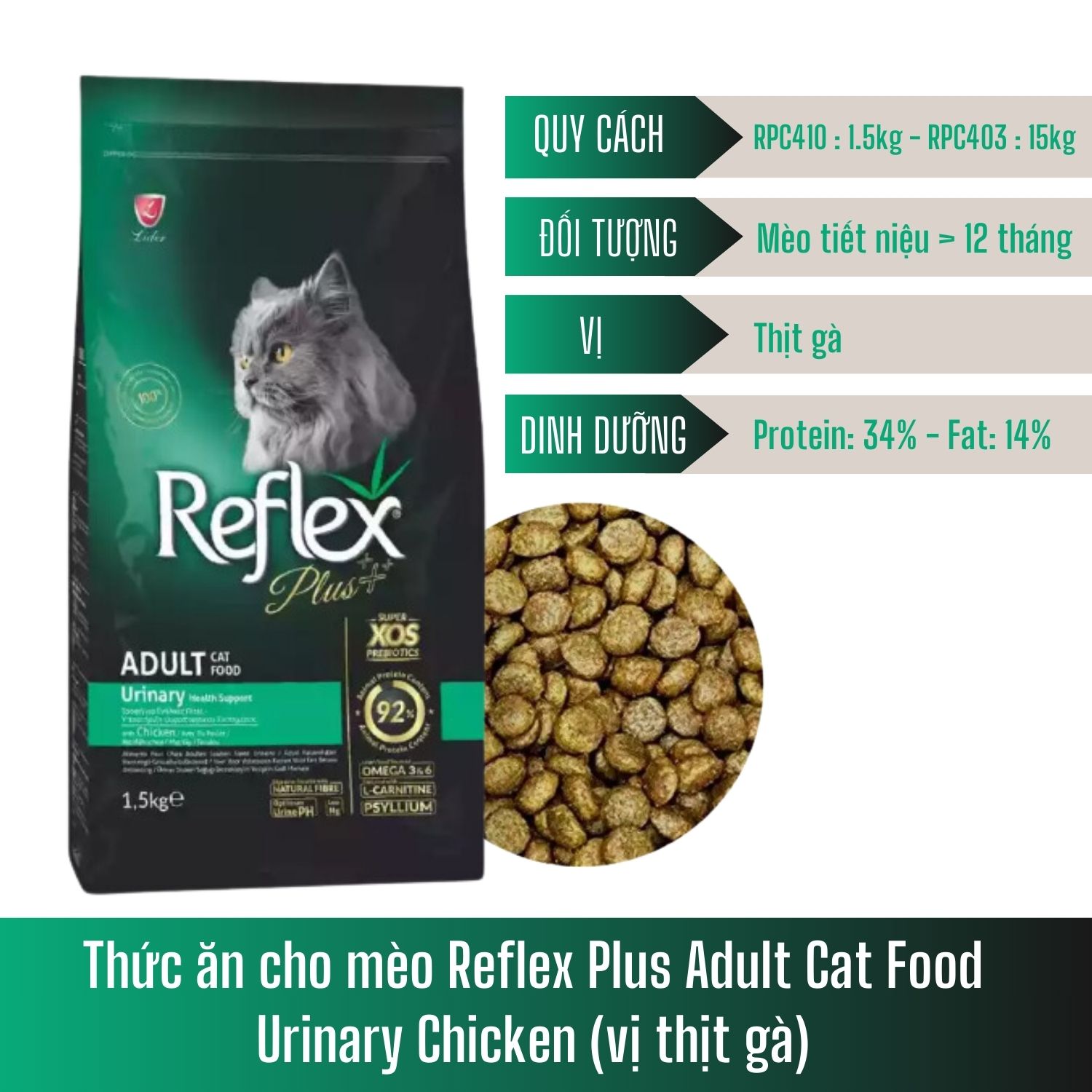 Thức ăn cho mèo Reflex Plus Adult Cat Food Urinary Chicken (vị thịt gà) 1,5kg_thumbnail_1