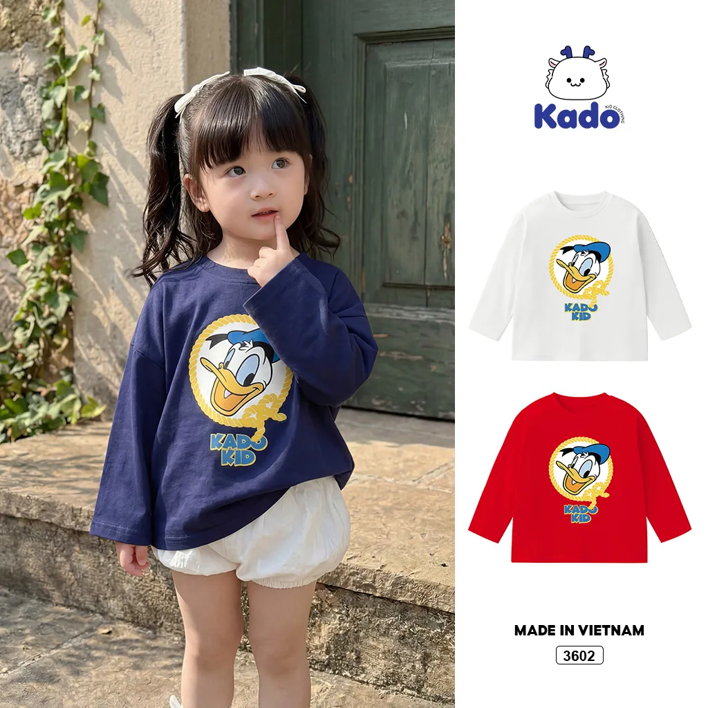 Áo thun bé gái tay dài Vịt Donnald Kado 3602