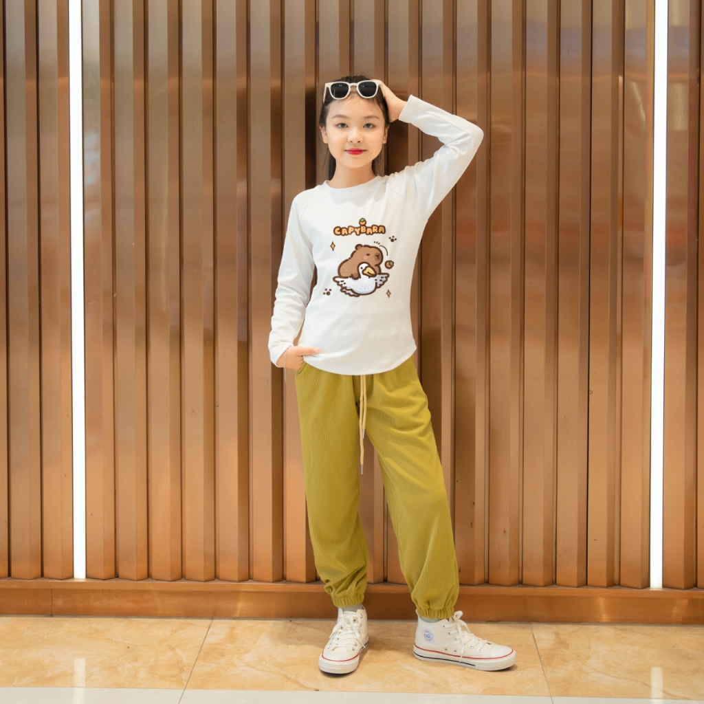 Đồ bộ dài tay bé gái chất liệu Thun Borip in hình BST Capybara - Loza Kids BA001_thumbnail_1