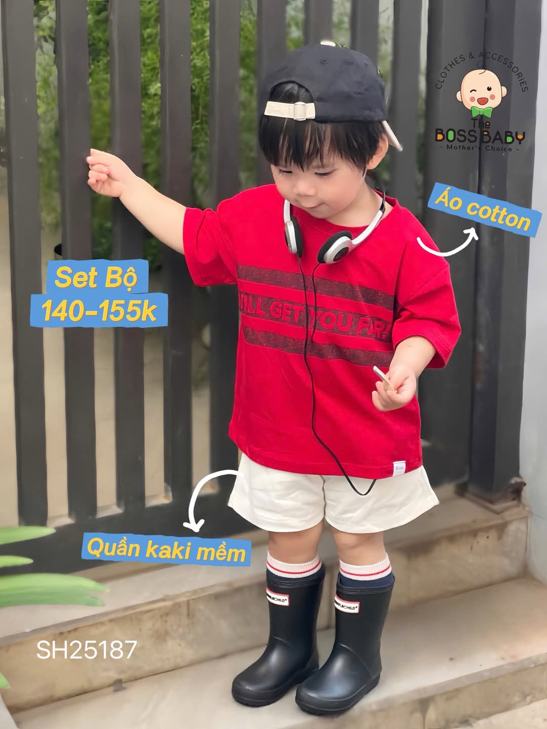 Set bộ kaki đỏ trắng họa tiết chữ