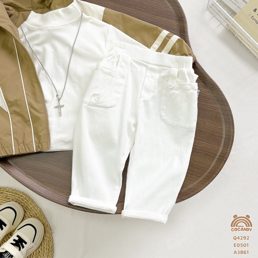 Quần dài kaki TRẮNG 2 túi ốp phối cúc