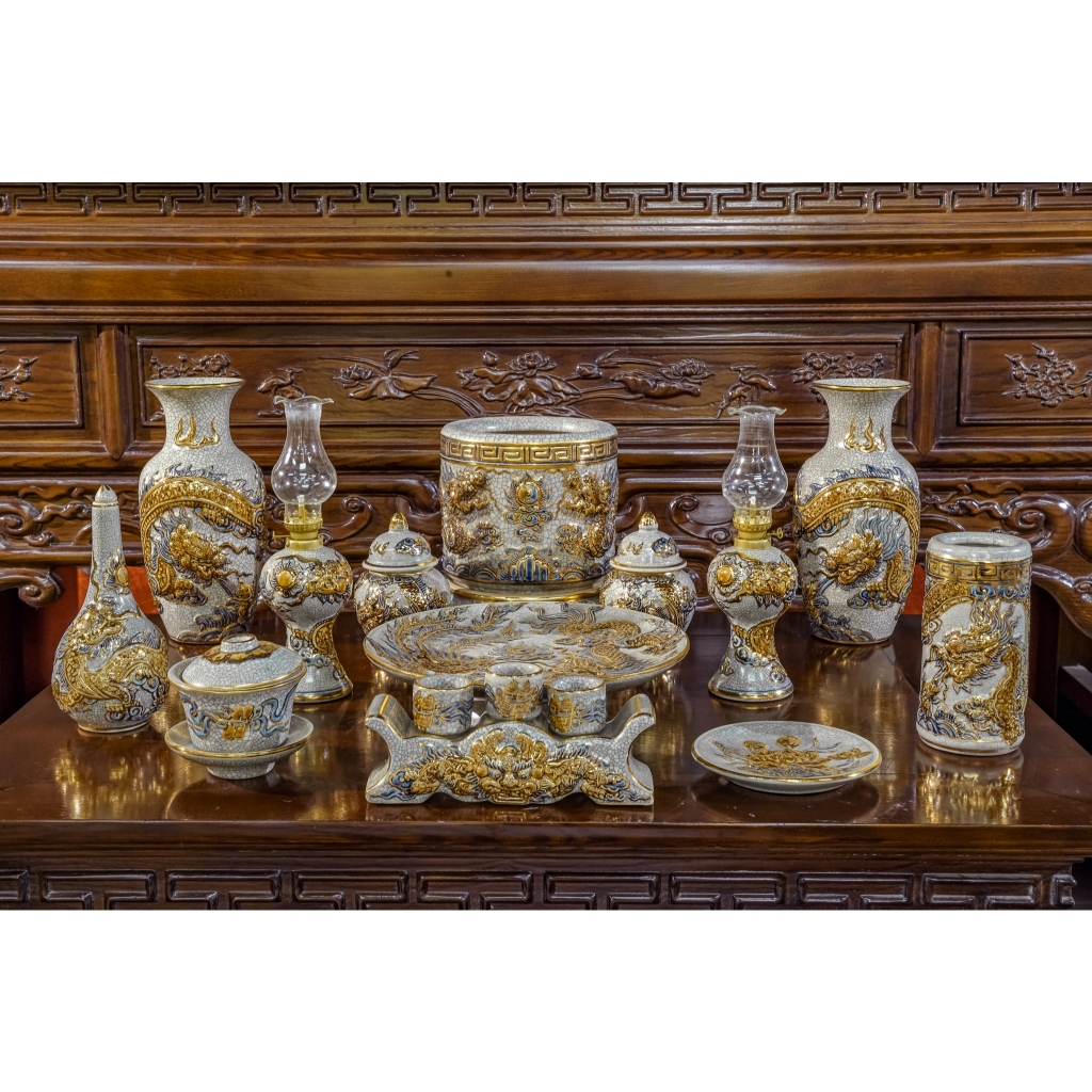 Bộ Đồ Thờ Men Rạn 1m2 - 1m75 Vẽ Vàng 24K 9999 Nghệ Nhân Chế Tác Cao Cấp Bát Tràng_thumbnail_5