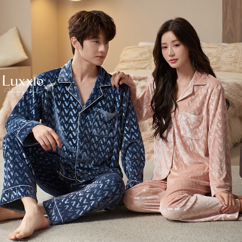 NHUNG30 Bộ ngủ nhung họa tiết chữ V_thumbnail_2