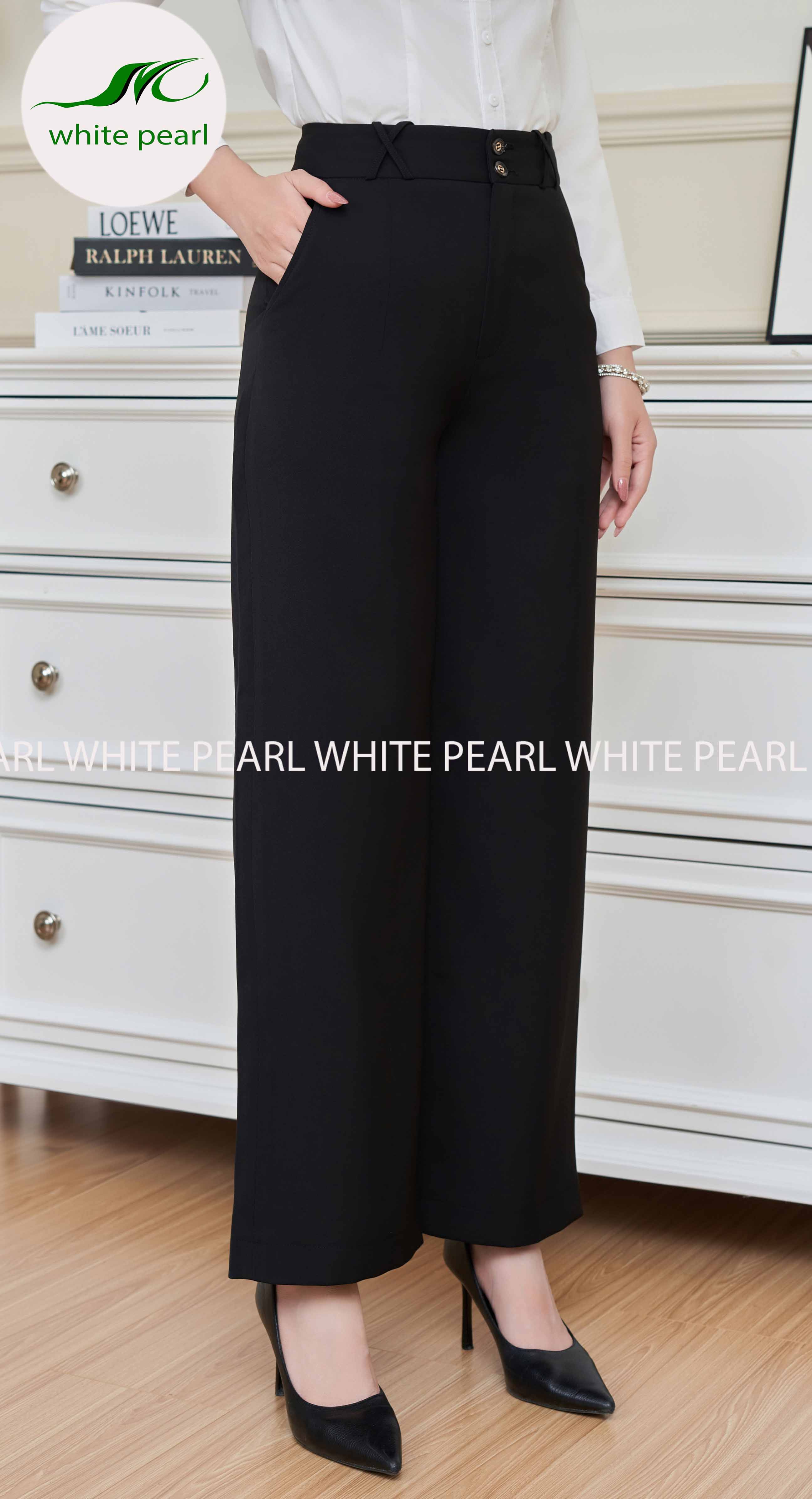 Quần suông đai X Màu đen thời trang công sở cao cấp White Pearl_thumbnail_1