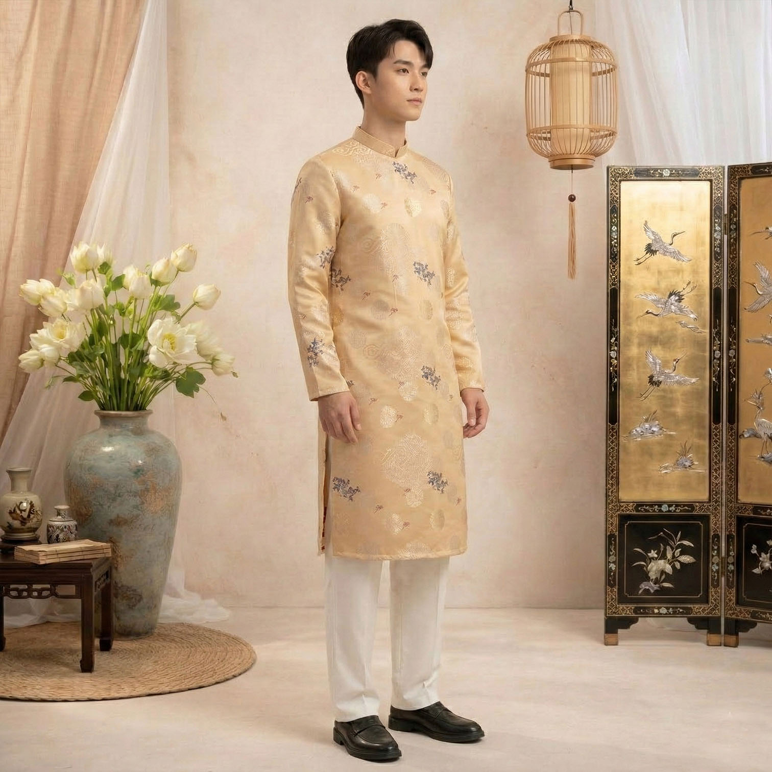 Áo Dài Nam Cách Tân Gấm Vân Cao Cấp Có Lót – Mặc Tết & Cưới Hỏi NA26-09_thumbnail_3