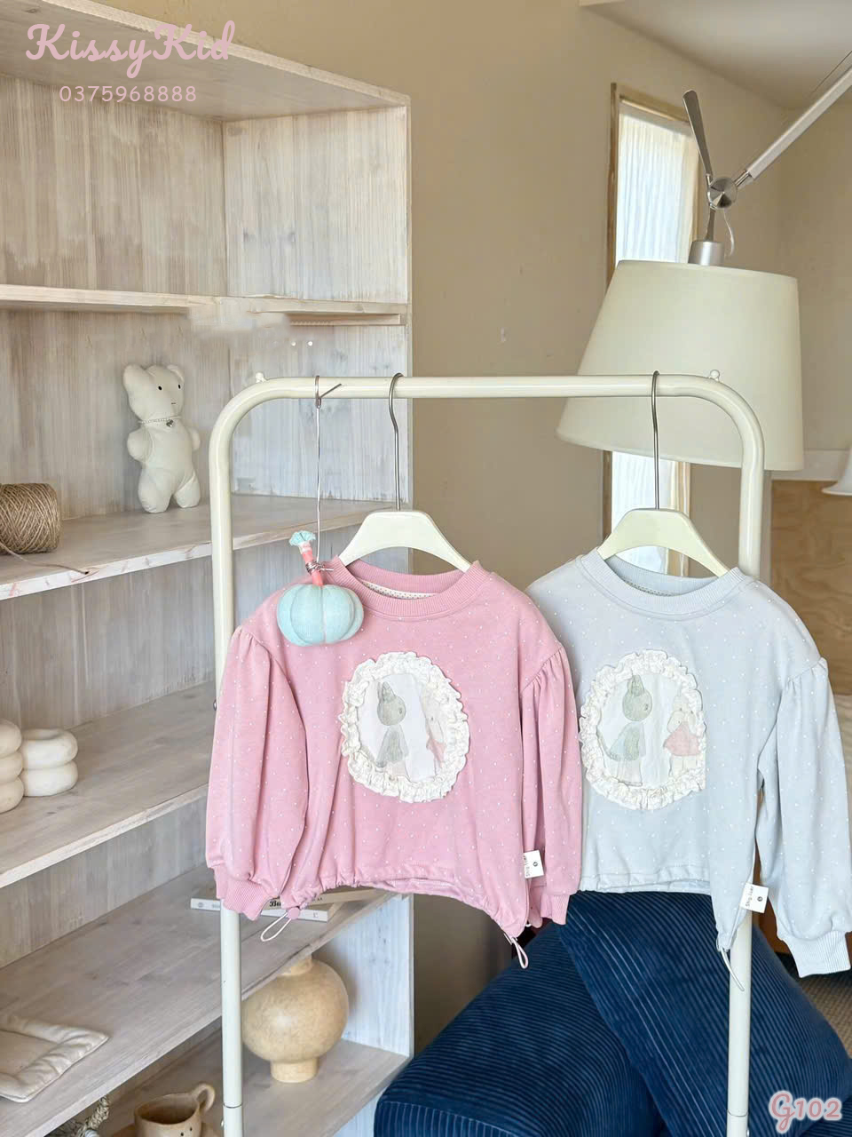 (G102) Áo nỉ hồng họa tiết thêu nổi có bo chun SHIGULER_thumbnail_0