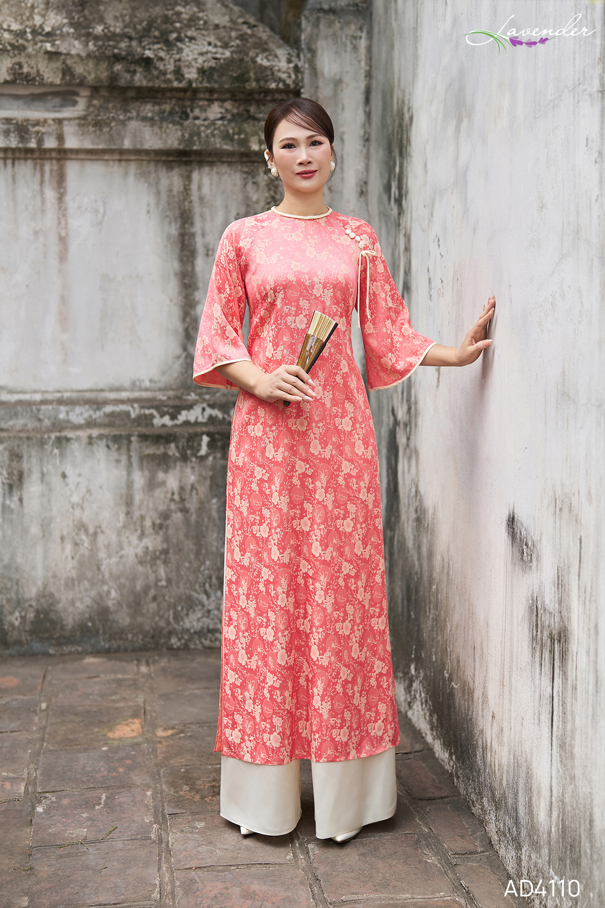 Áo dài lụa gấm hoa cam AD4110